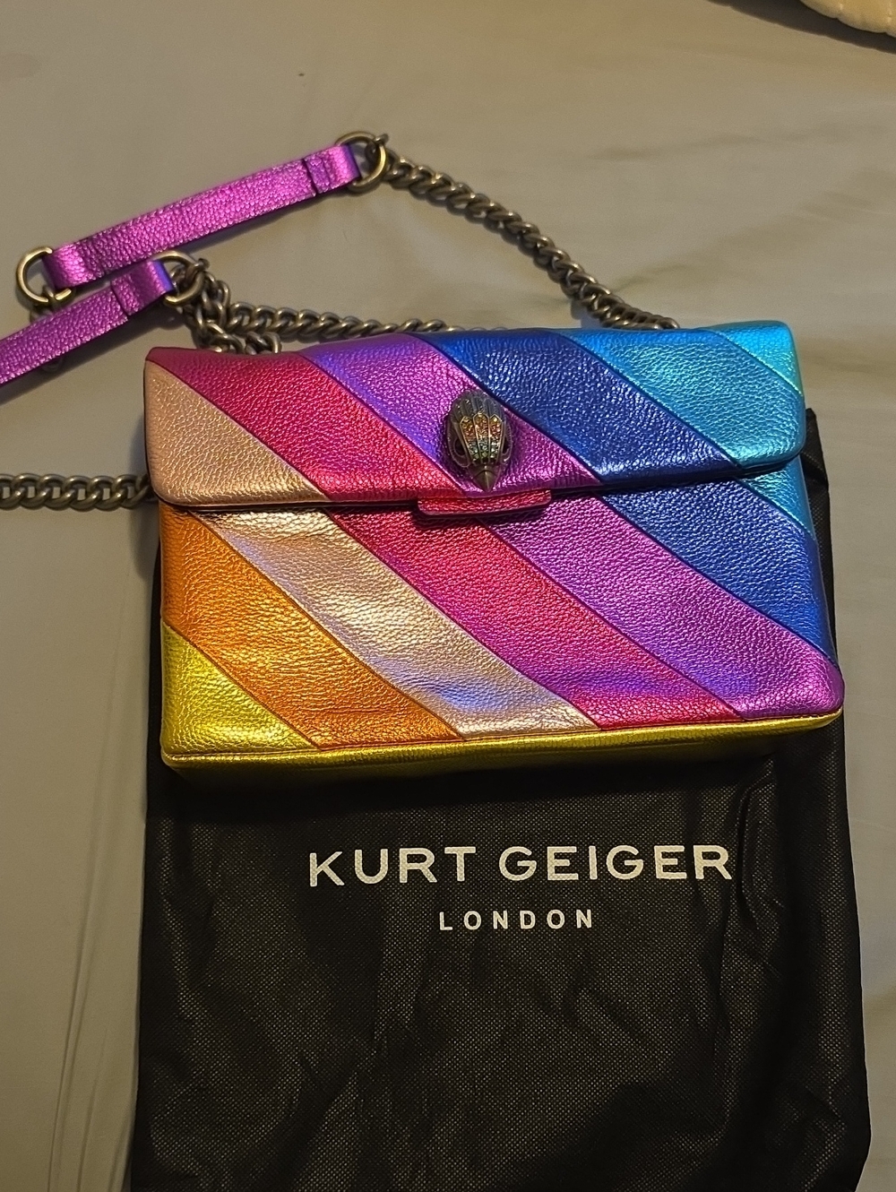 Kurt Geiger London
Kensington Metallic Rainbow Striped Leather Crossbody Bag